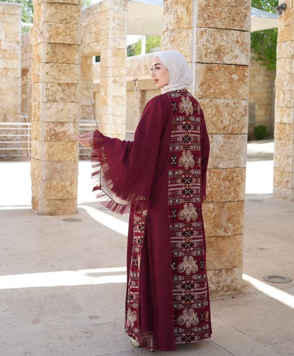 Burgundy Luxe Embroidered Abaya