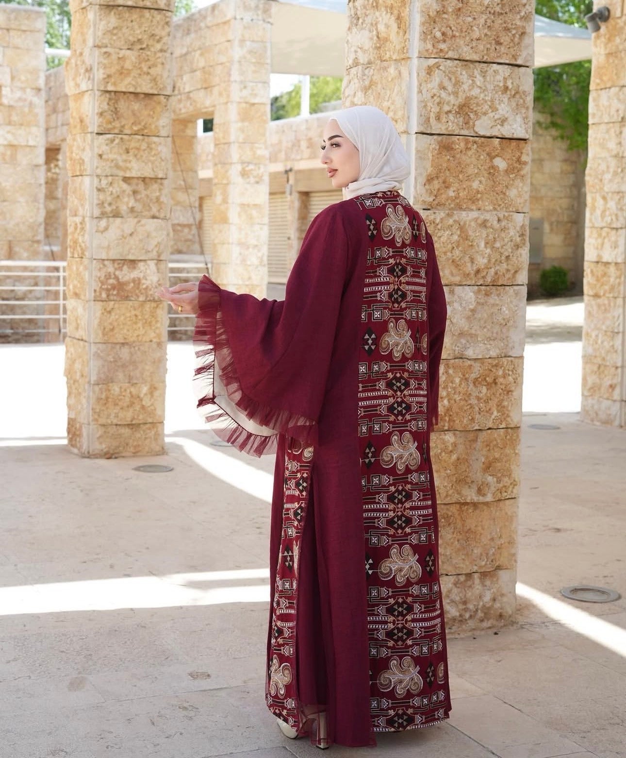 Burgundy Luxe Embroidered Abaya