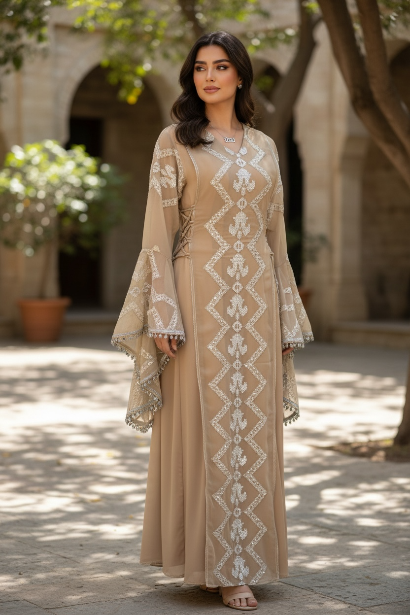 Luxury Embellished Kaftan with Flared Sleeves