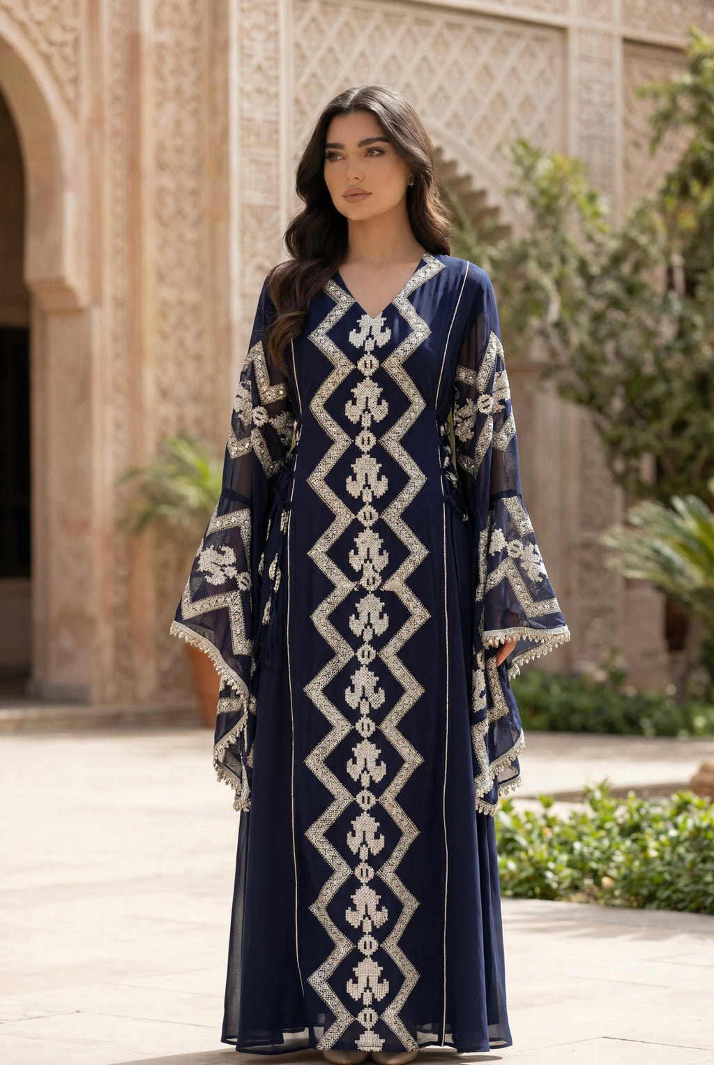 Luxury Embellished Kaftan with Flared Sleeves