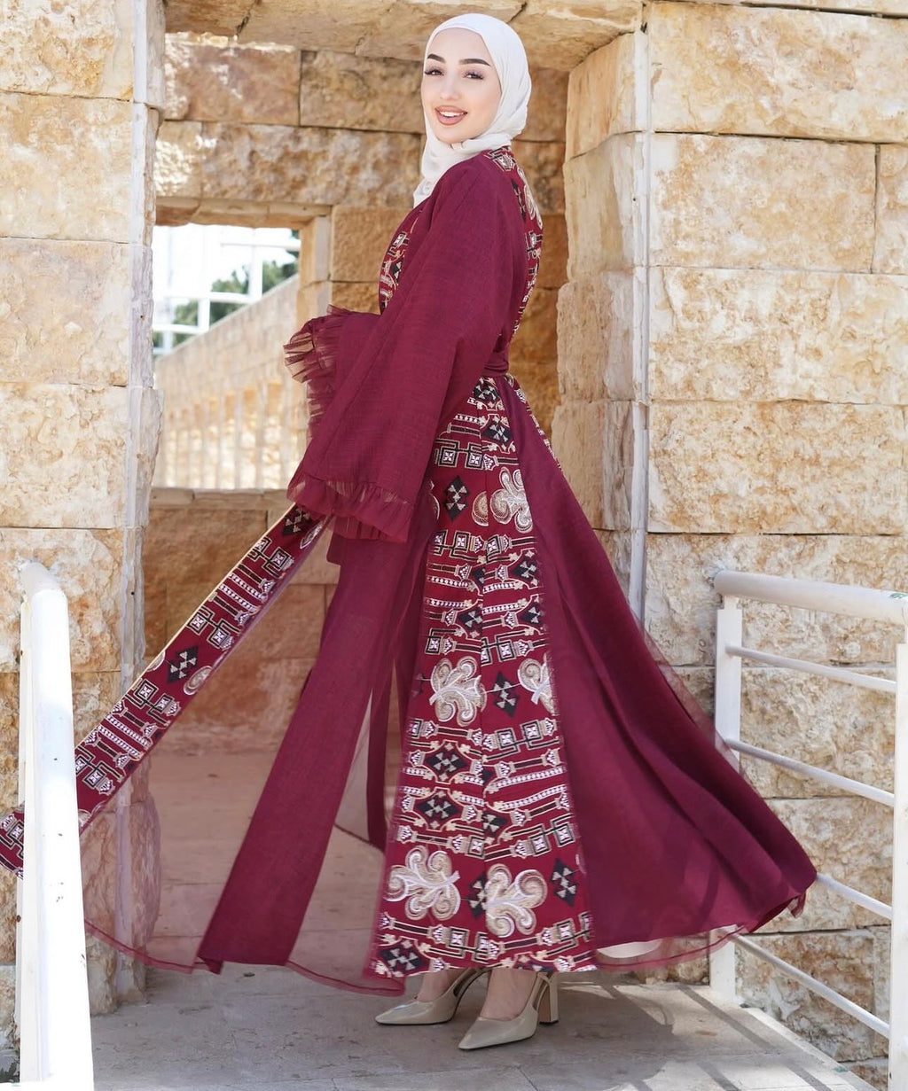 Burgundy Luxe Embroidered Abaya