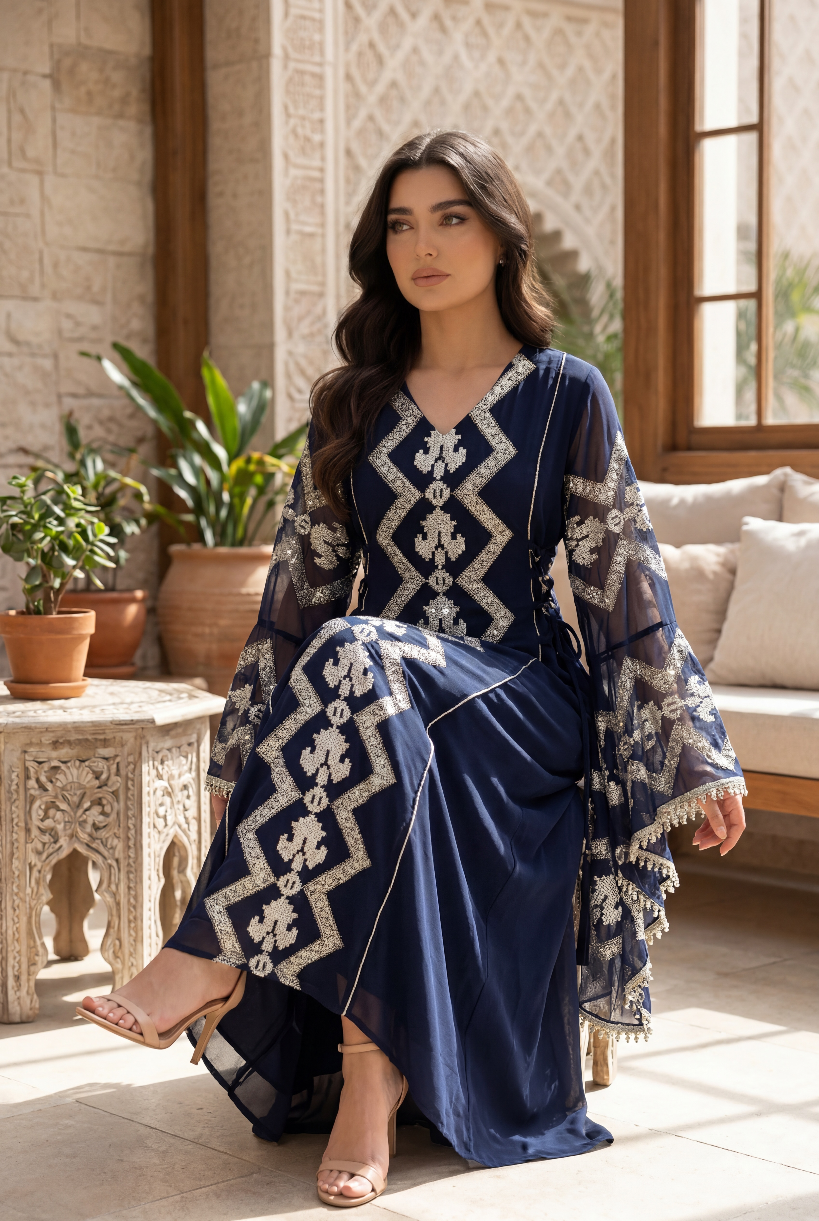 Luxury Embellished Kaftan with Flared Sleeves