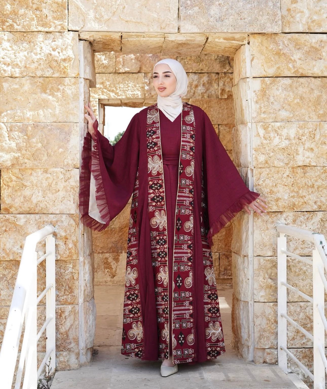 Burgundy Luxe Embroidered Abaya