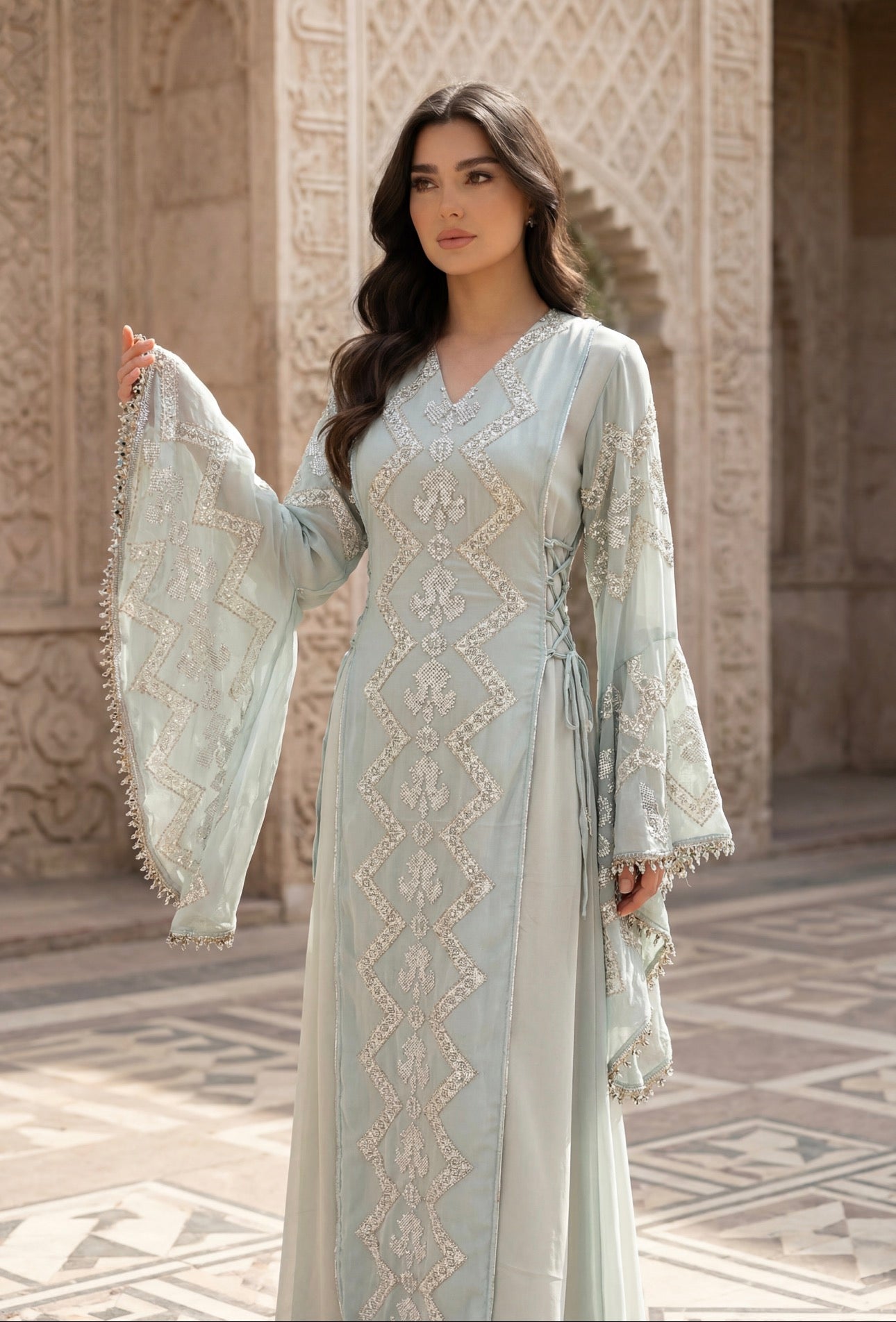 Luxury Embellished Kaftan with Flared Sleeves