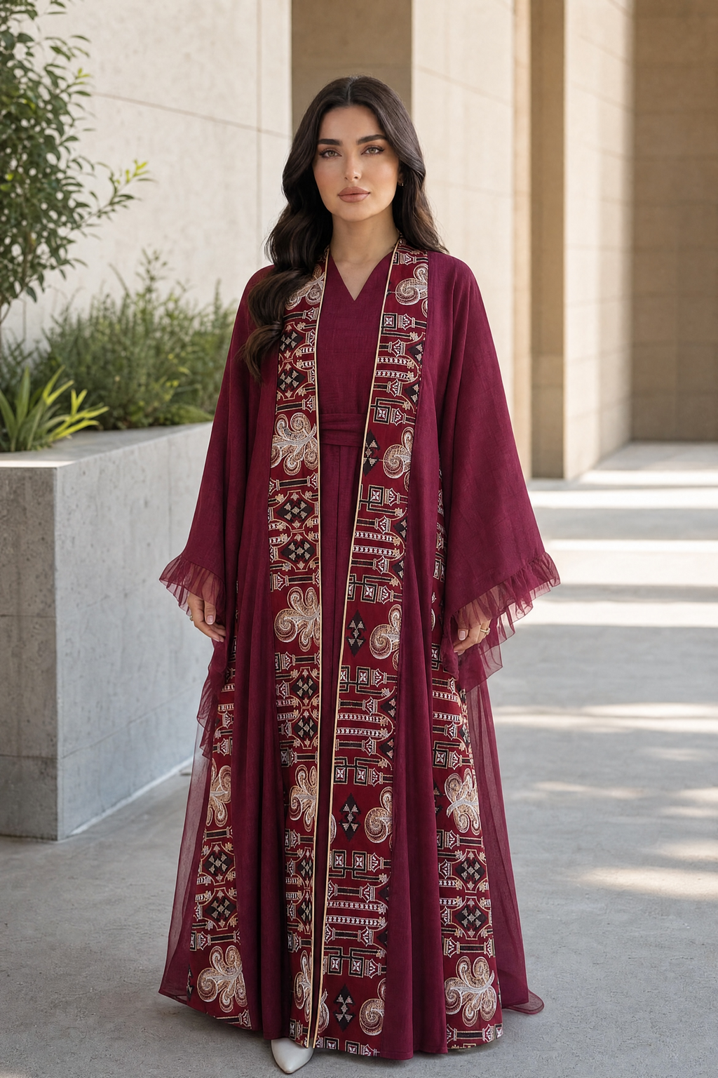 Burgundy Luxe Embroidered Abaya