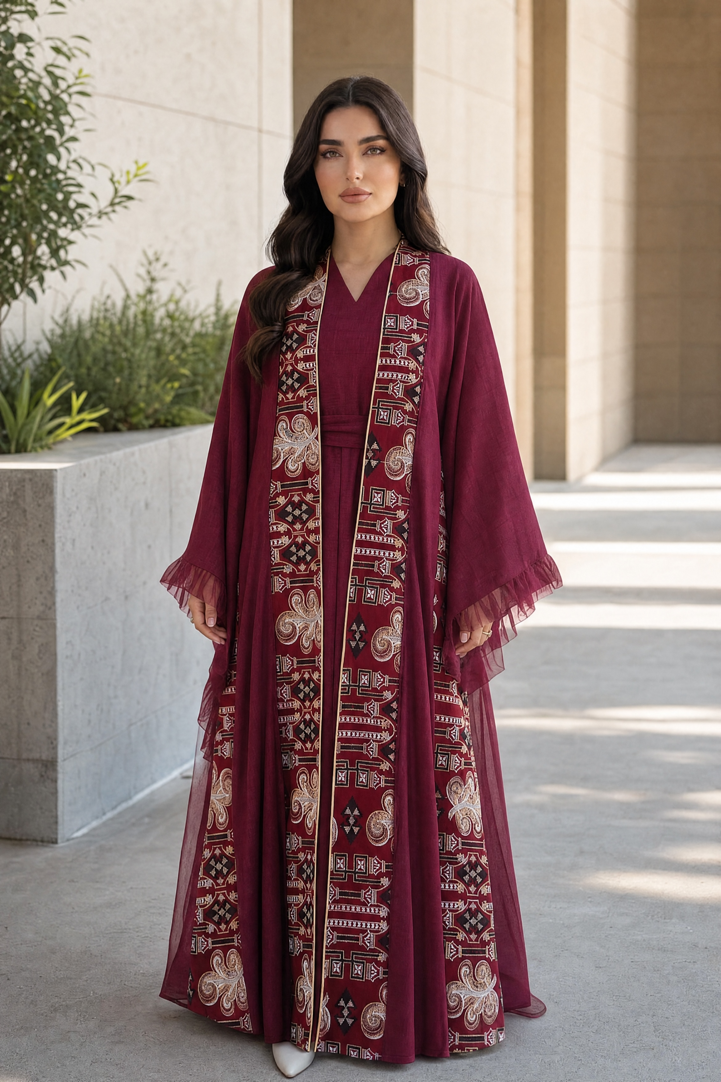 Burgundy Luxe Embroidered Abaya