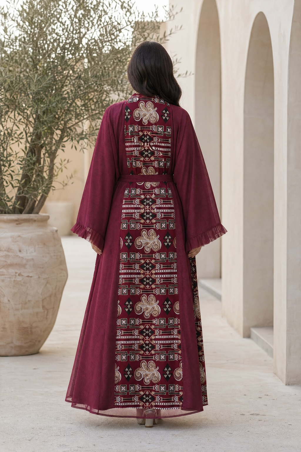 Burgundy Luxe Embroidered Abaya