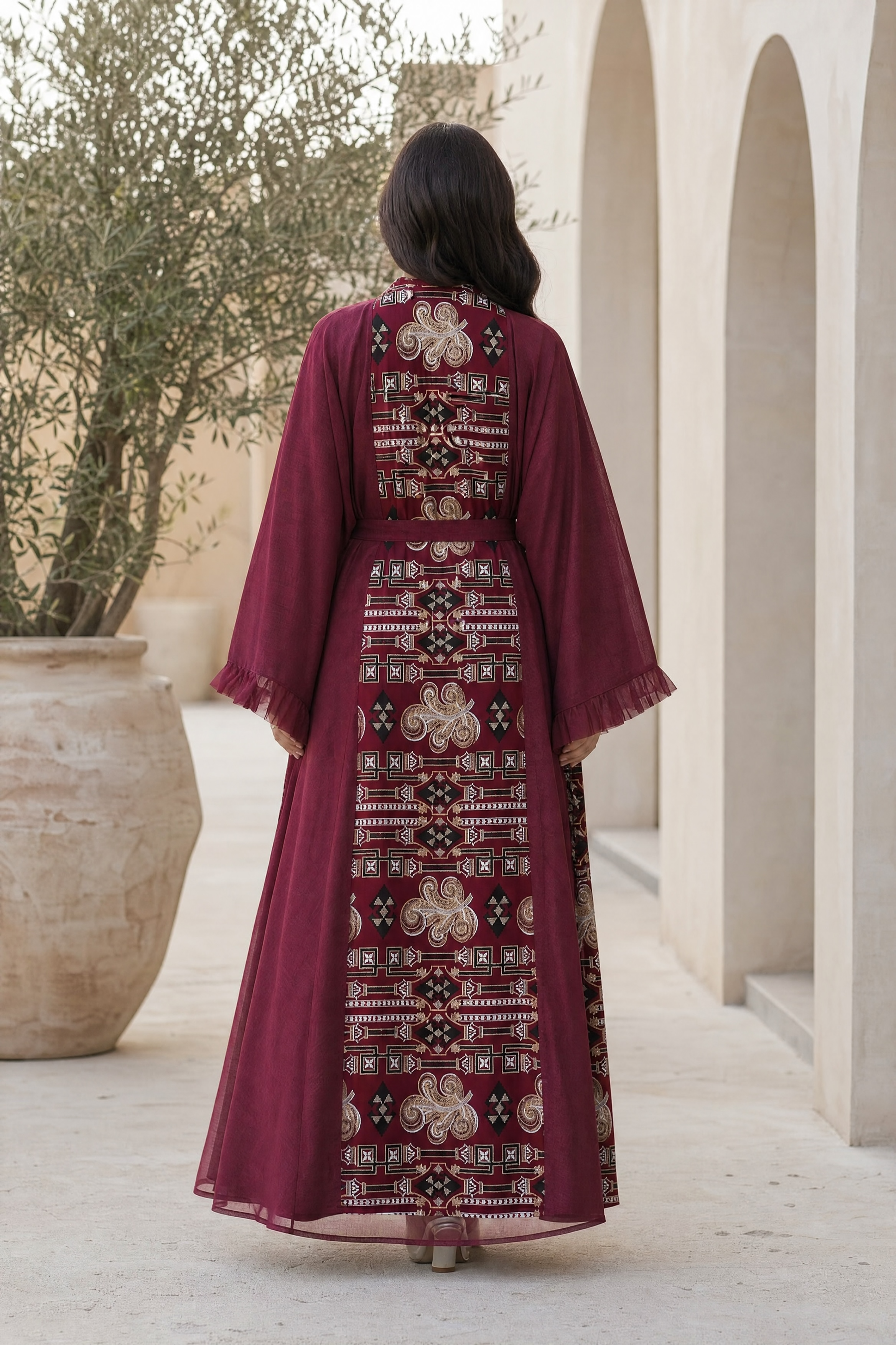 Burgundy Luxe Embroidered Abaya