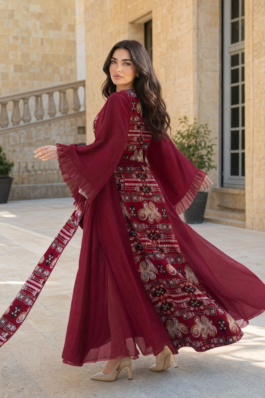 Burgundy Luxe Embroidered Abaya