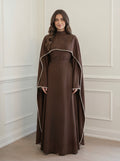 Chocolate Brown Cape Gown with Pearl Trim