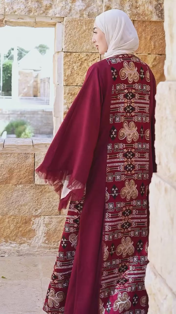 Burgundy Luxe Embroidered Abaya